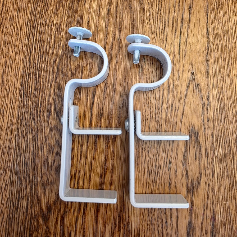 No Drill White Metal Curtain Rod Brackets Blind Mount Set of 2 Adjustable Rental